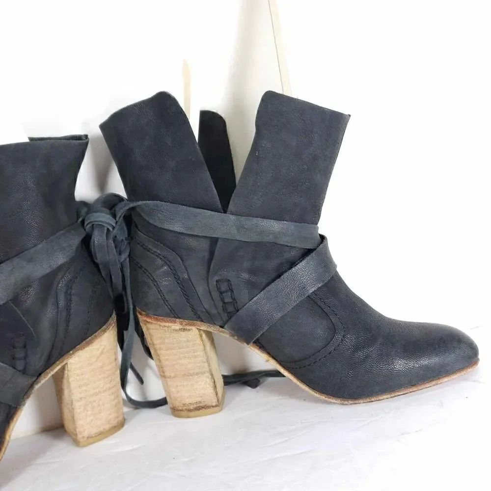 Free People Women's Seven Wonders 36 US5,5 Gray Leather Lace Fringe Ankle Boots